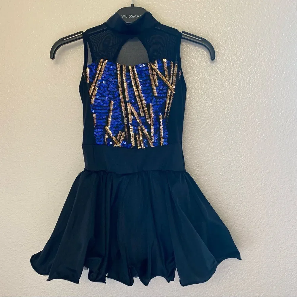 Weissman Dance costume dress black blue sequin Check Me Out 12418 child LC